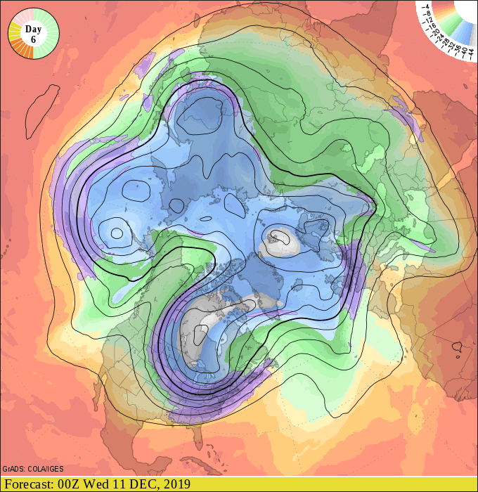 NOAA upper air forecast map for 6 pm December 10