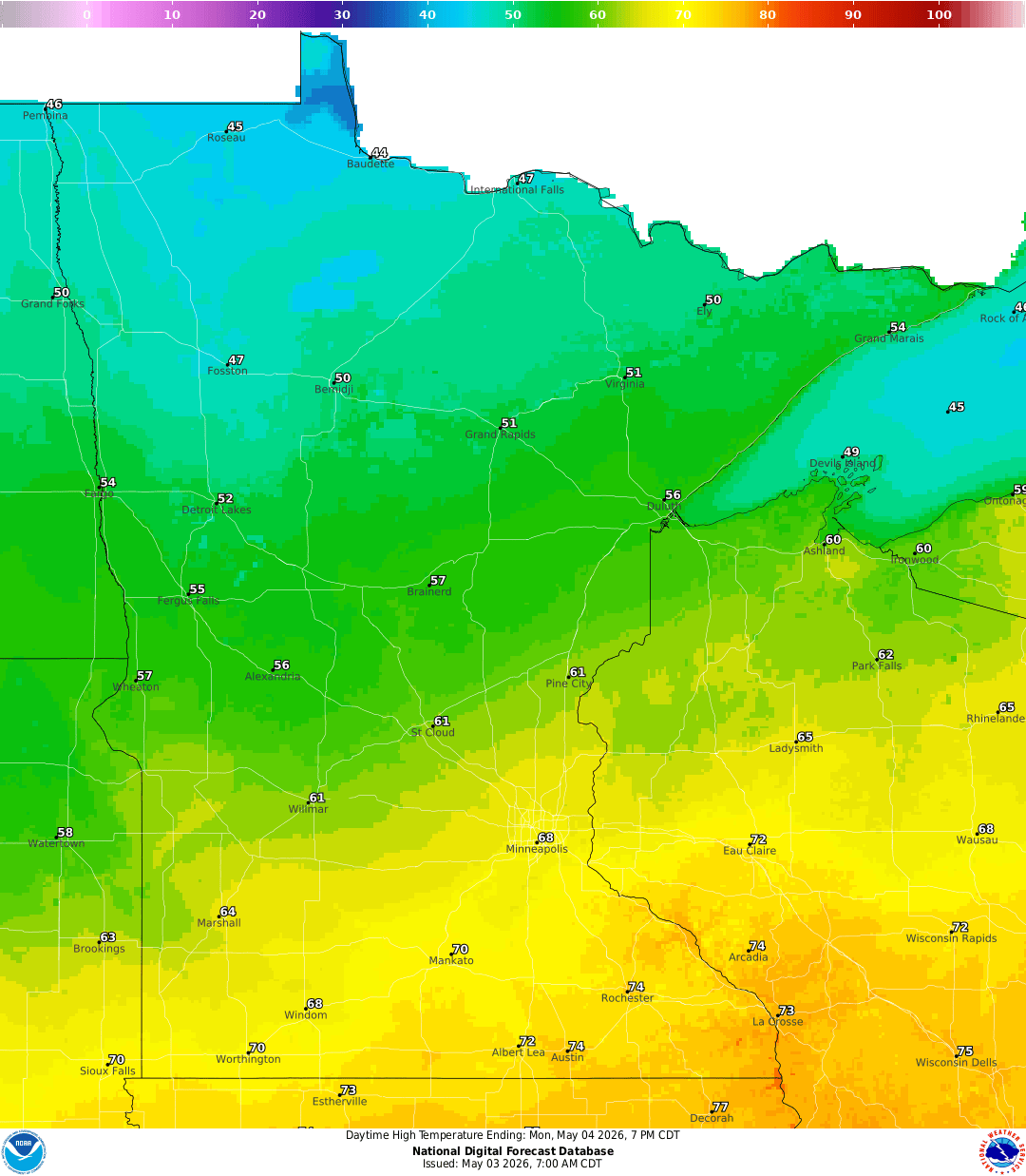 Highs for Monday