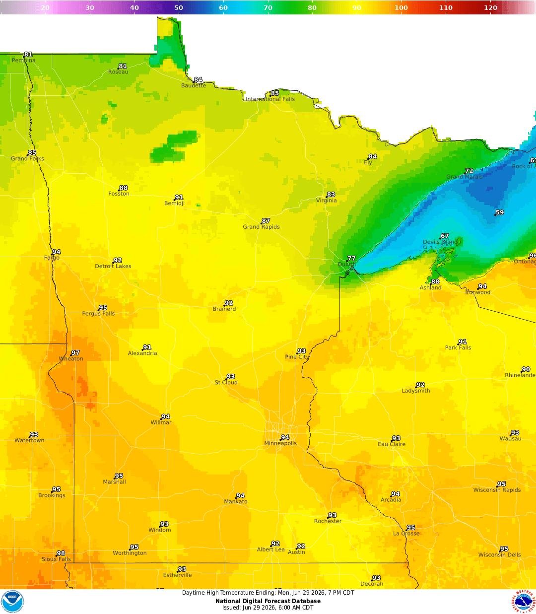 Highs for Monday