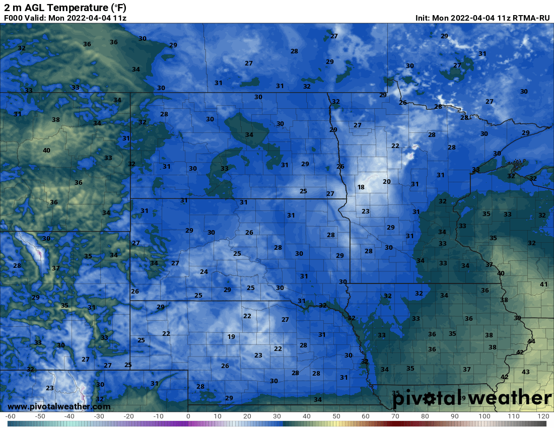 temps early Monday