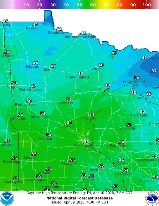 Forecast high temperatures Friday