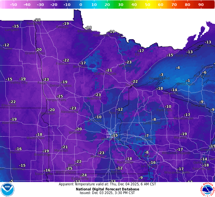 Thursday morning wind chills