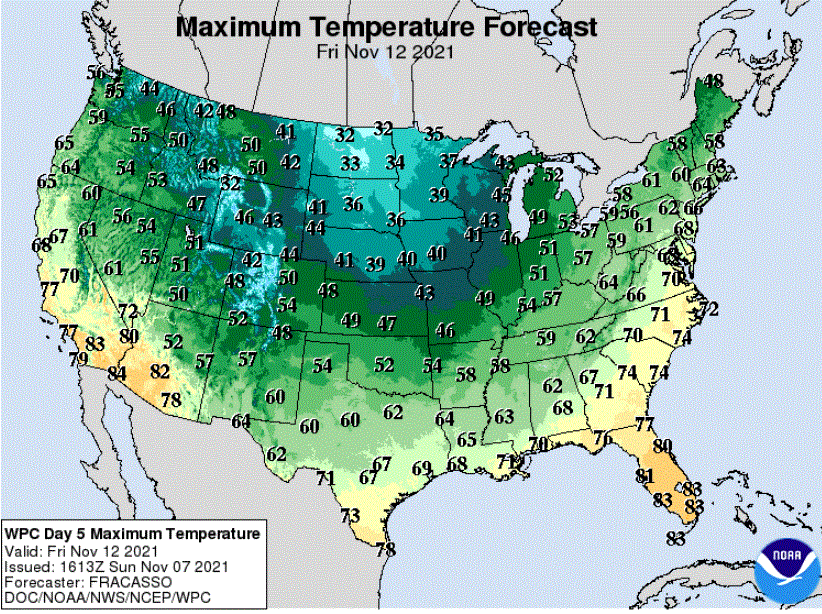 Forecast high temperatrues for Friday