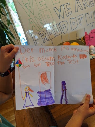 A sign Catherine Fink's kids made for her for the LSAT.