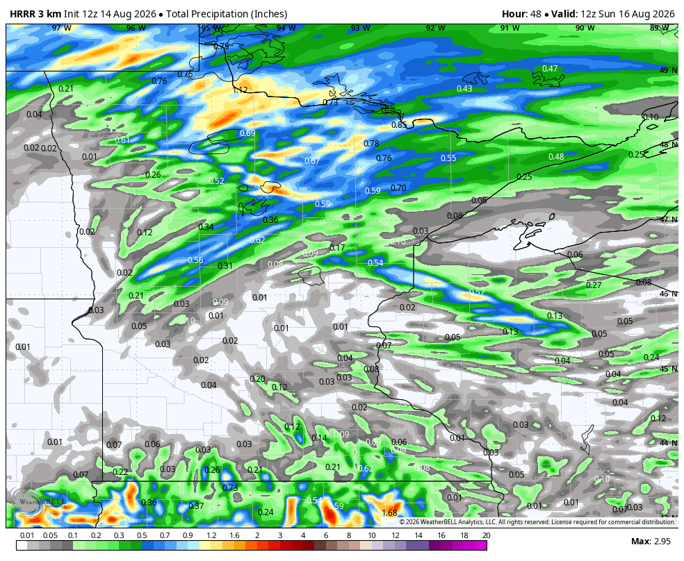 Rain amounts higher north