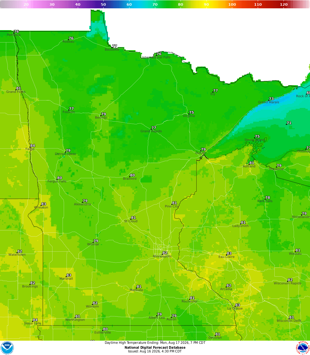 Highs for Monday