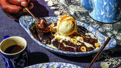 Olive Oil Brownie Pudding