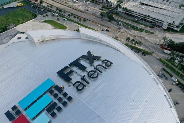 MIAMI, FLORIDA - NOVEMBER 18: In an aerial view, the FTX Arena, which the Miami Heat call home on November 18, 2022 in Miami, Florida. Fallout continues after the cryptocurrency firm FTX filed for Chapter 11 bankruptcy protection. Miami-Dade County and the Miami Heat are ending their arena naming rights deal with the company. (Photo by Joe Raedle/Getty Images)