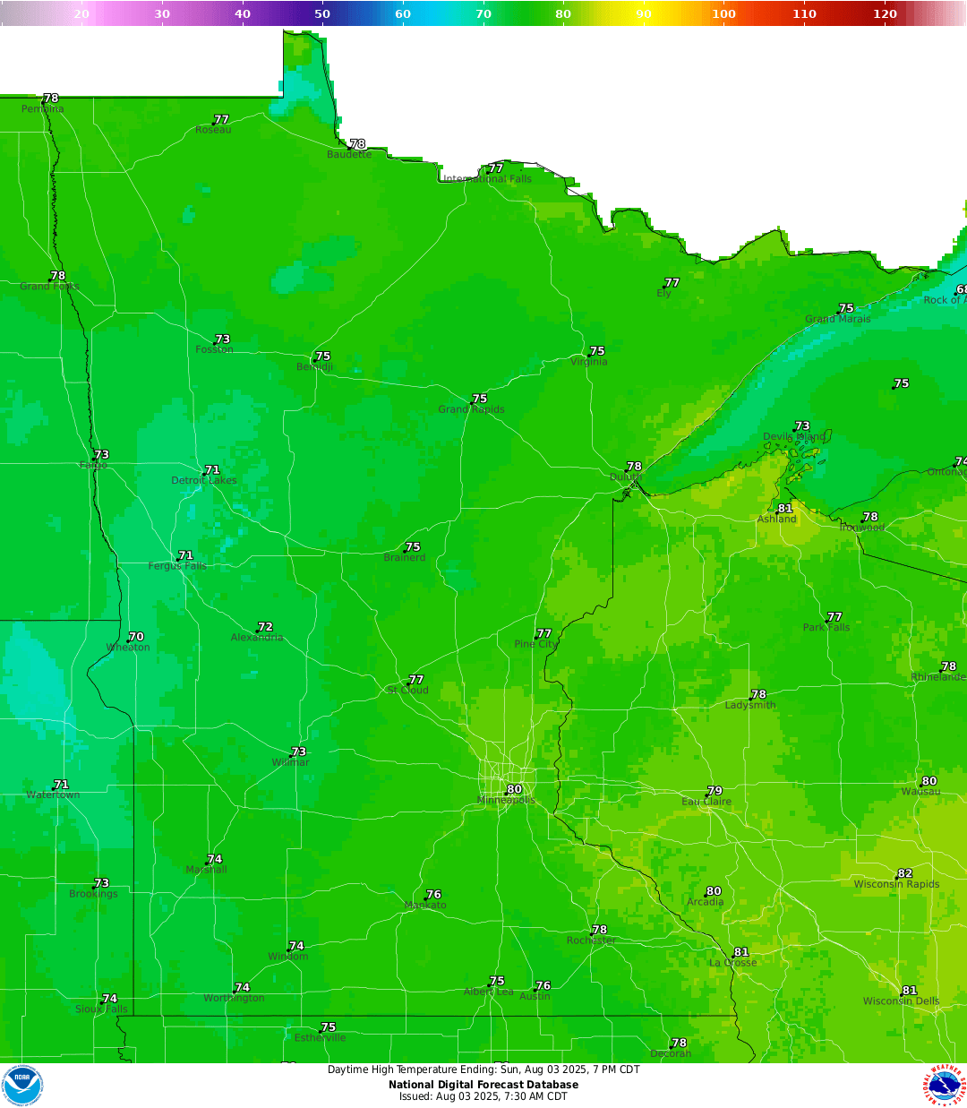 Highs for Sunday