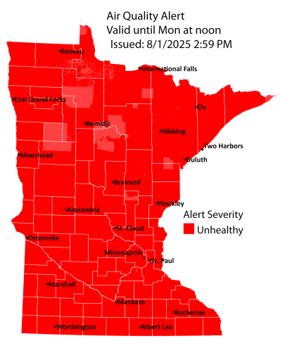 Air quality alert extended for all of Minnesota until noon Monday