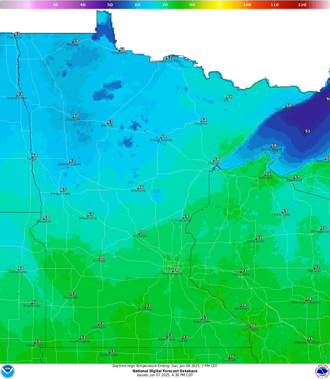 Highs for Sunday