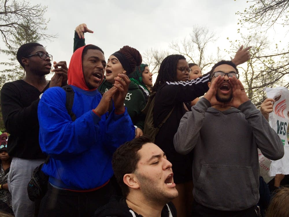 High school students joined others rallying.
