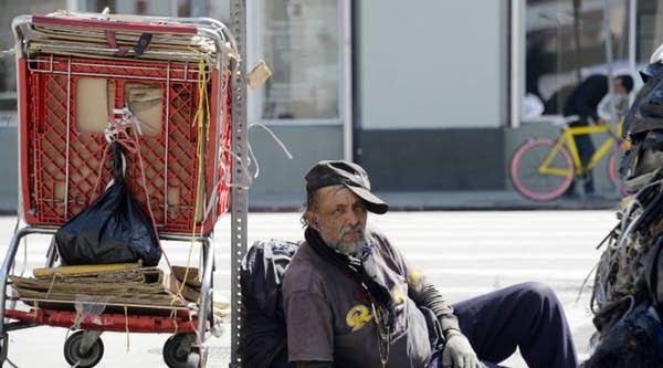  A homeless man in the Skid Row section of Los Angeles. 