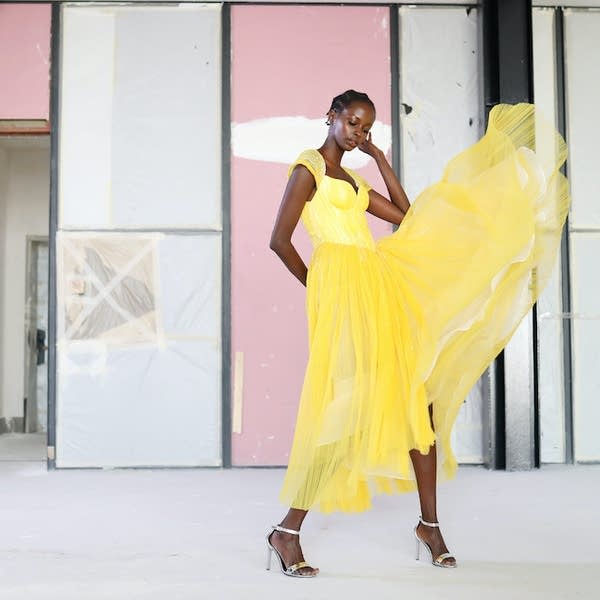 one shoulder yellow prom dress Yellow One Shoulder Lace Long Mermaid Prom Dress main image 1