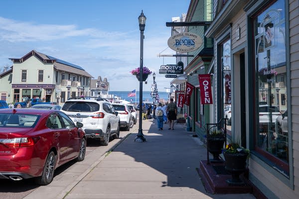 Pedestrians on a side walk