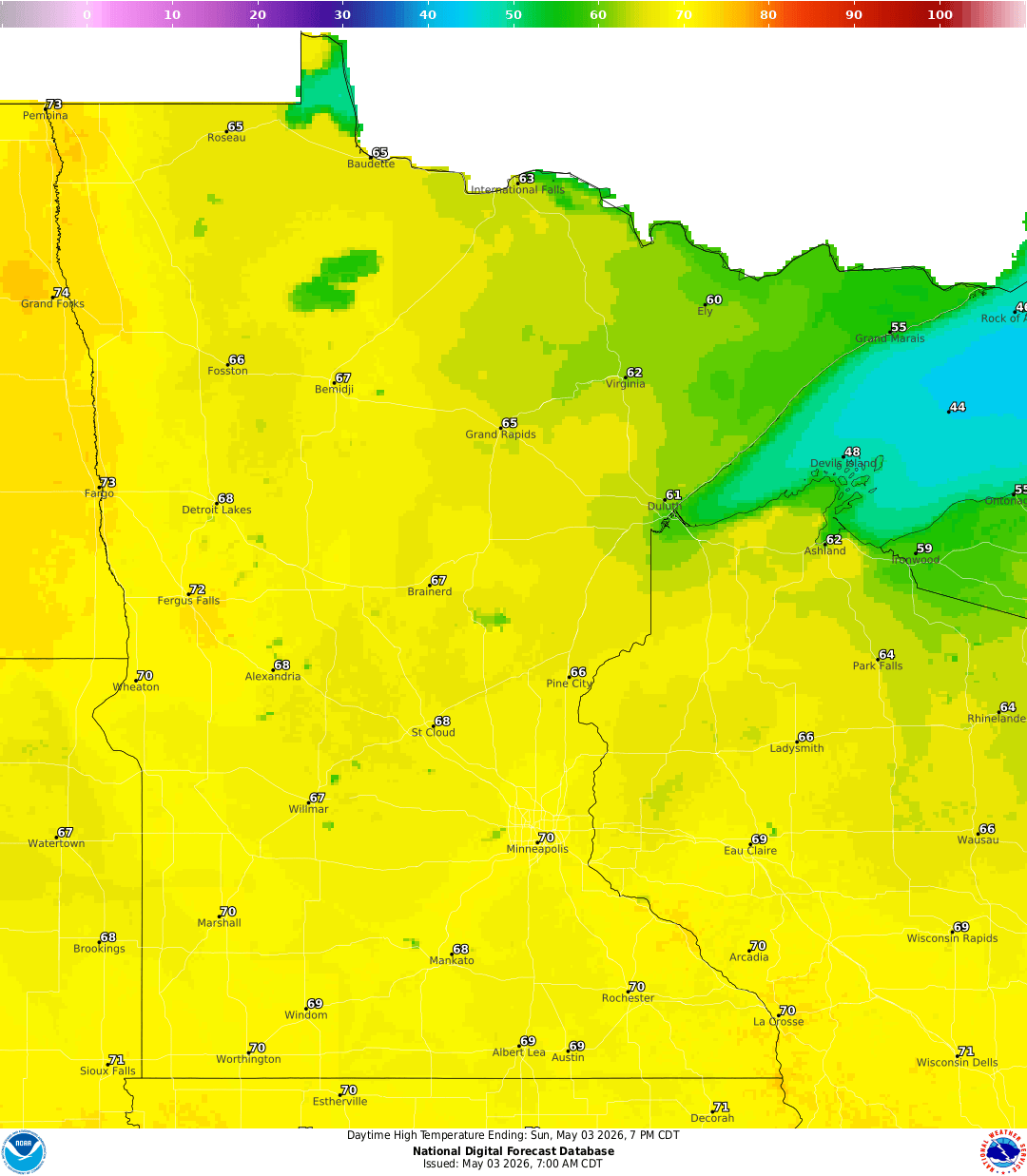 Highs for Sunday