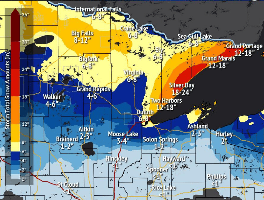 Snowfall projection for northeast Minnesota 2