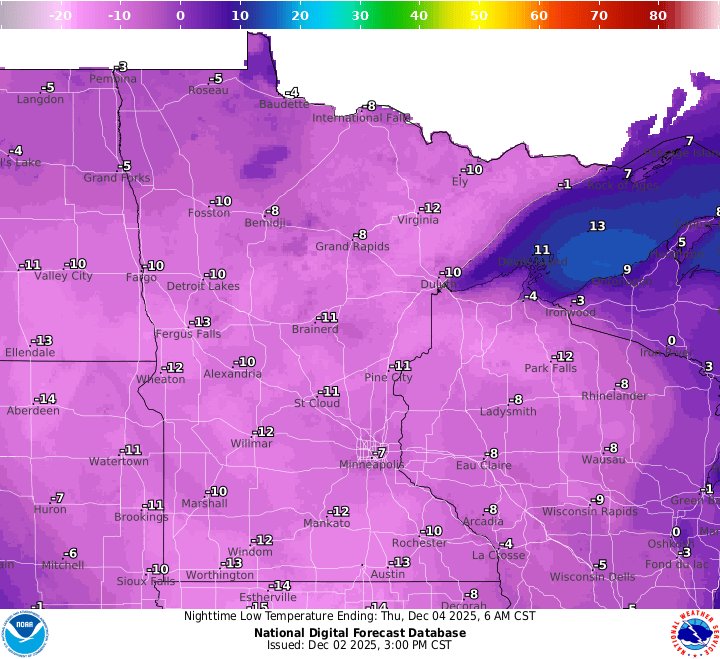 Thursday morning lows