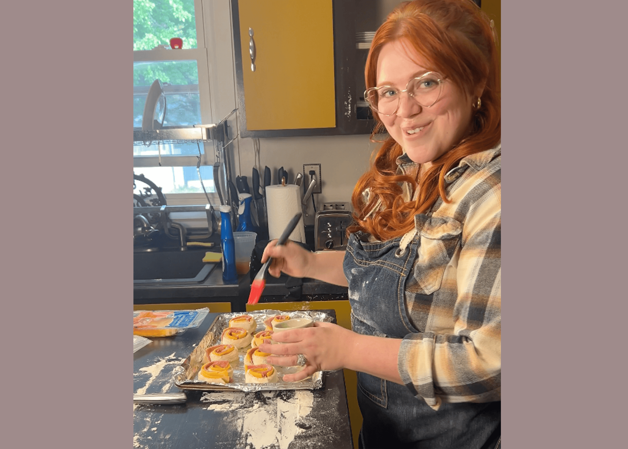 Kiki Ruff in her Indiana kitchen making a video for her "Recession Recipe" series. 