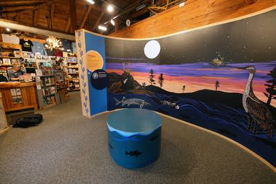 A mural is seen in an empty museum.