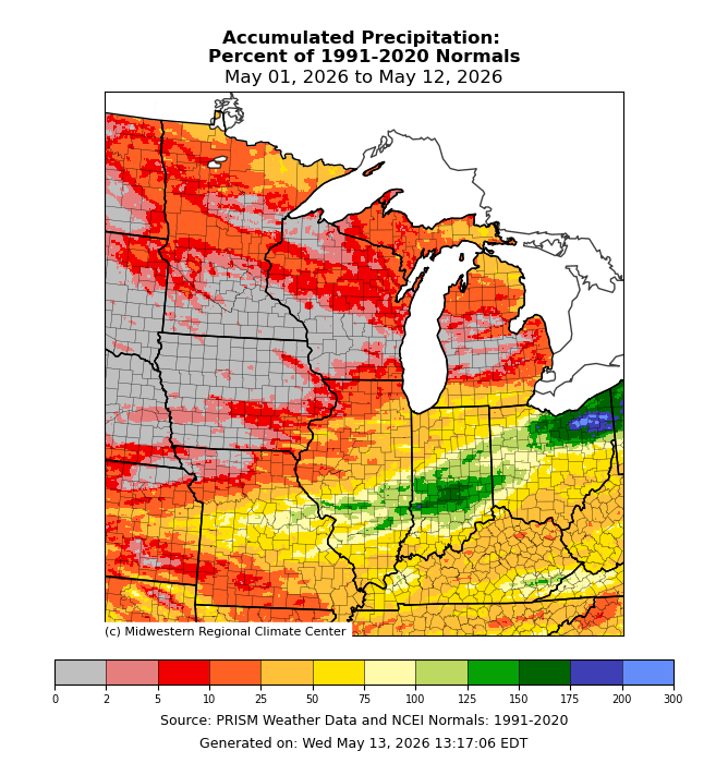 Percent of normal accumulated precipitation since May 1