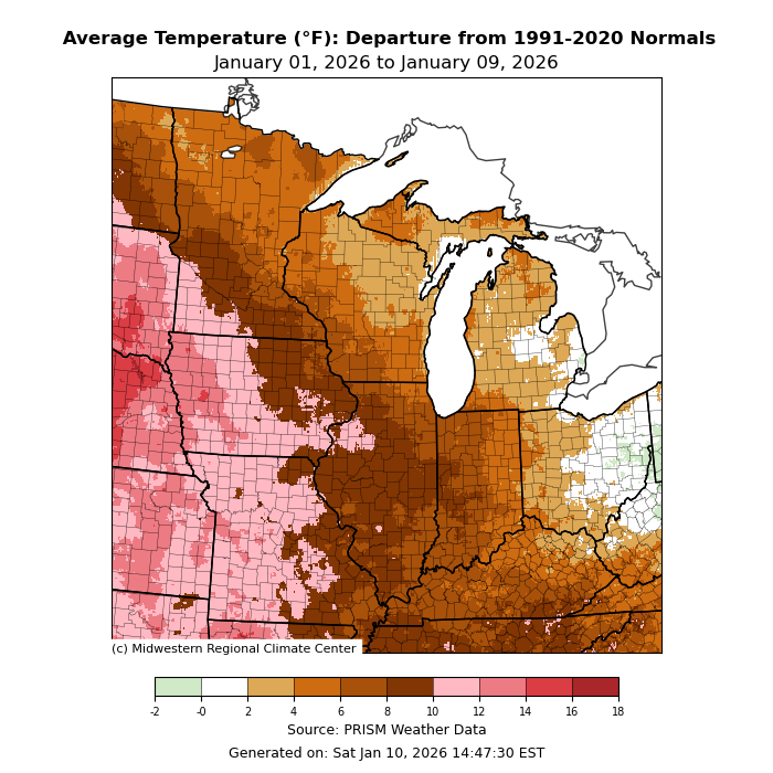 Temperature departure from normal 