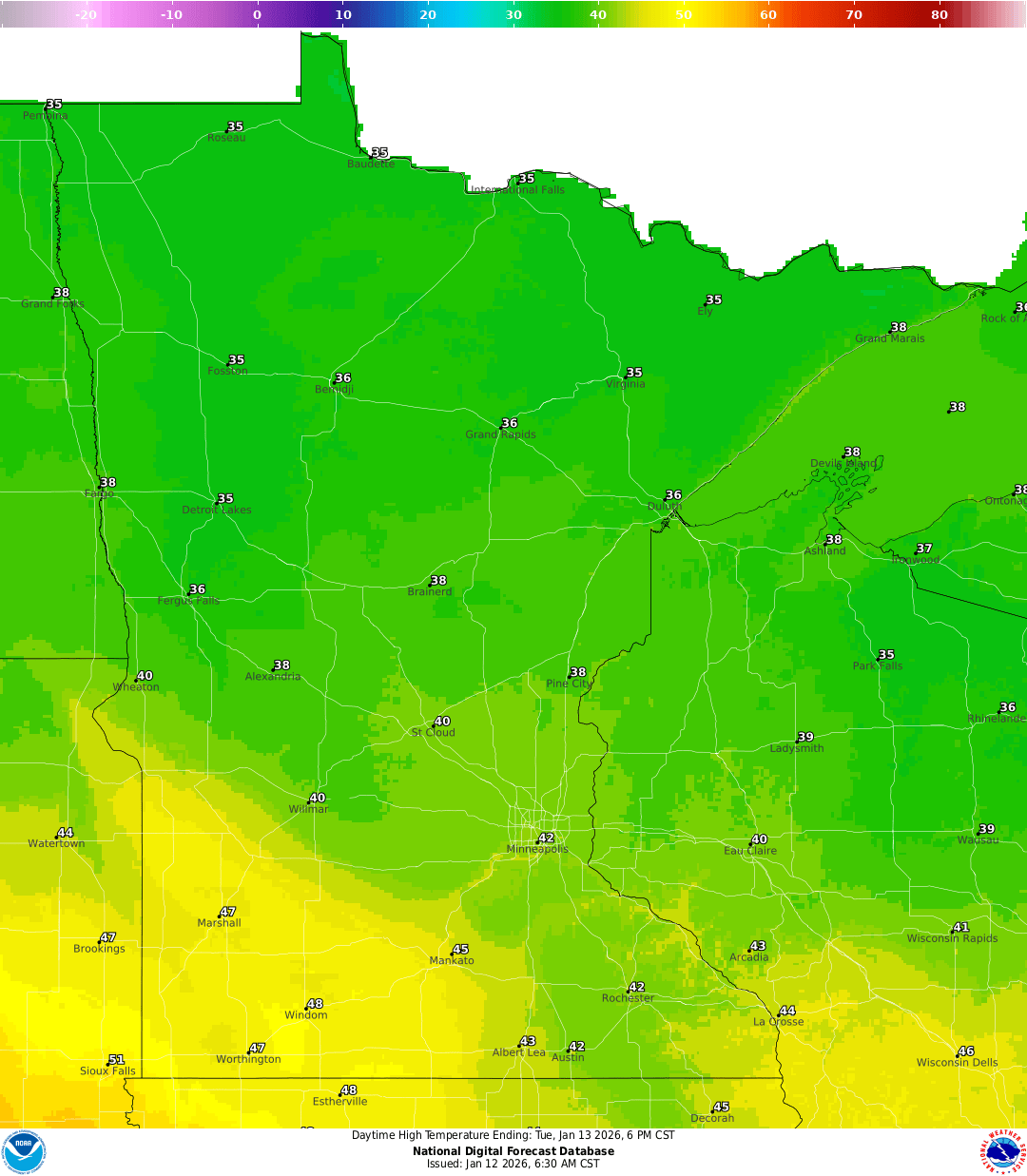 Highs for Tuesday