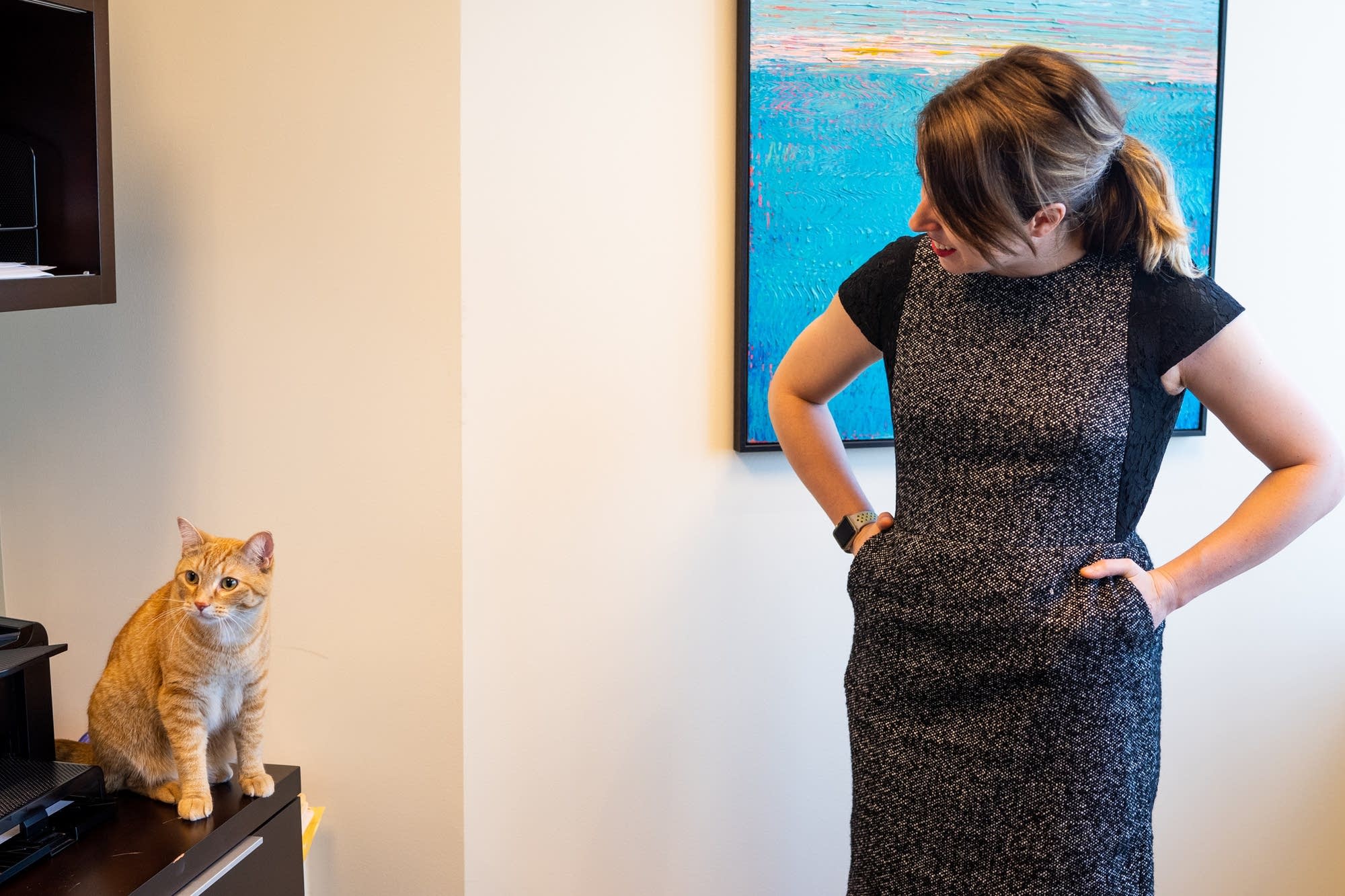 Brownson Norby associate attorney Lindsey Streicher talks to her cat, Harry
