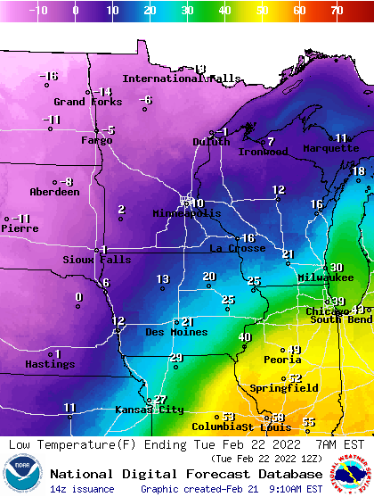 Lows Tuesday