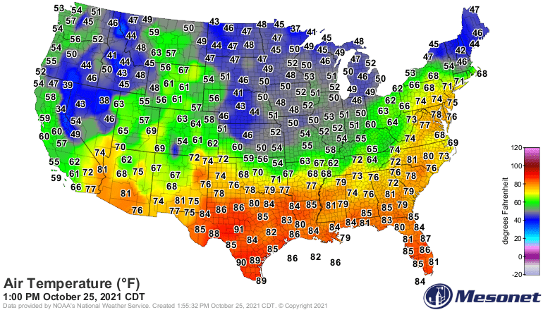 Temperatures Monday afternoon