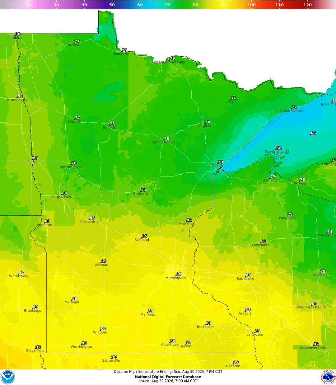 Highs for Sunday