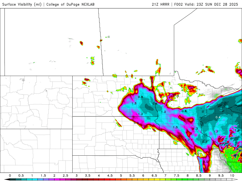 Surface visibility Sunday 5 p.m. to 3 a.m. 