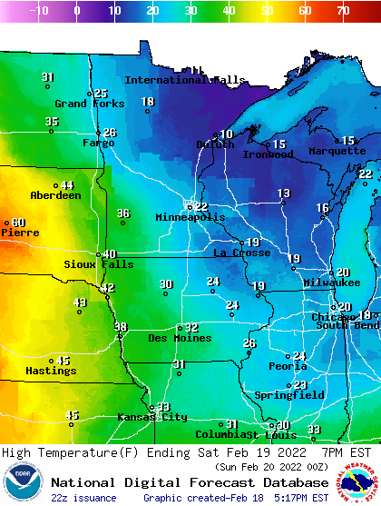 Forecast high temperatures Saturday