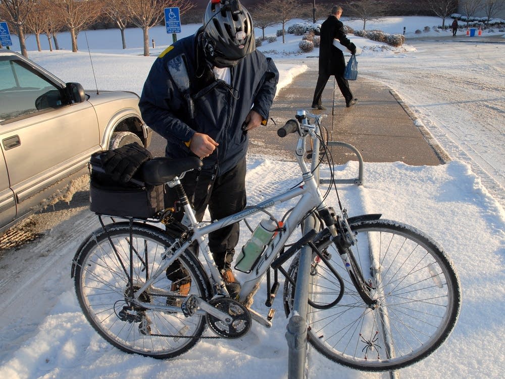 Paul Stewart parks his bike at NWA