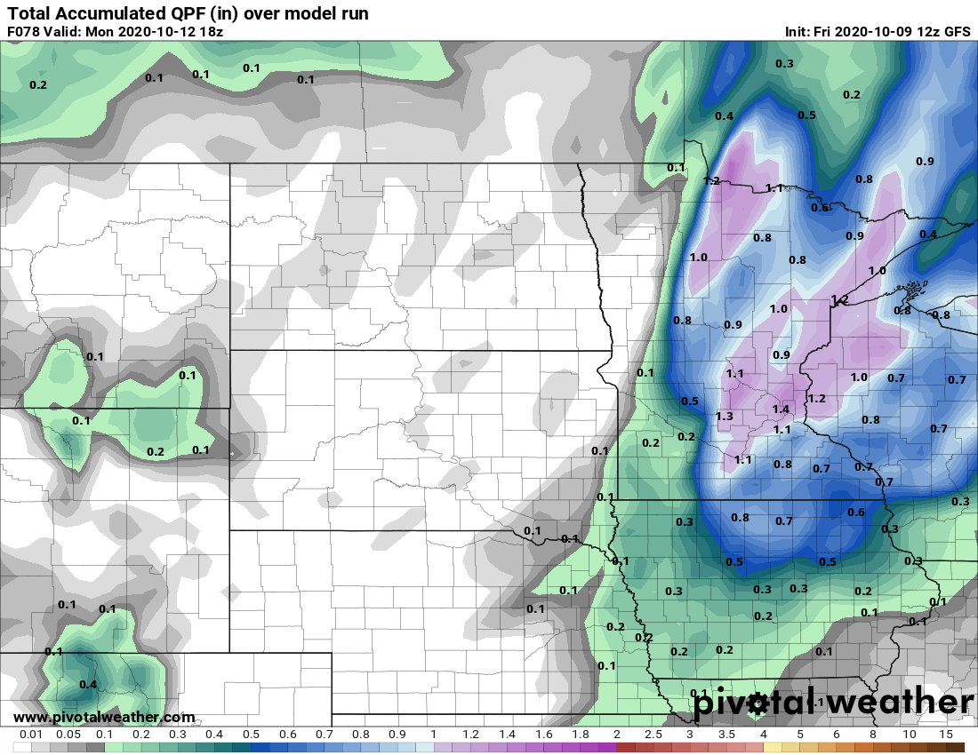 NOAA GFS precipitation output through Monday