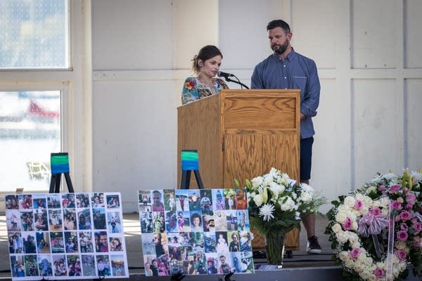 Parents speak at a memorial