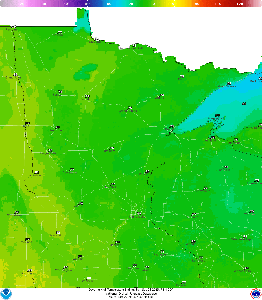 Highs for Sunday
