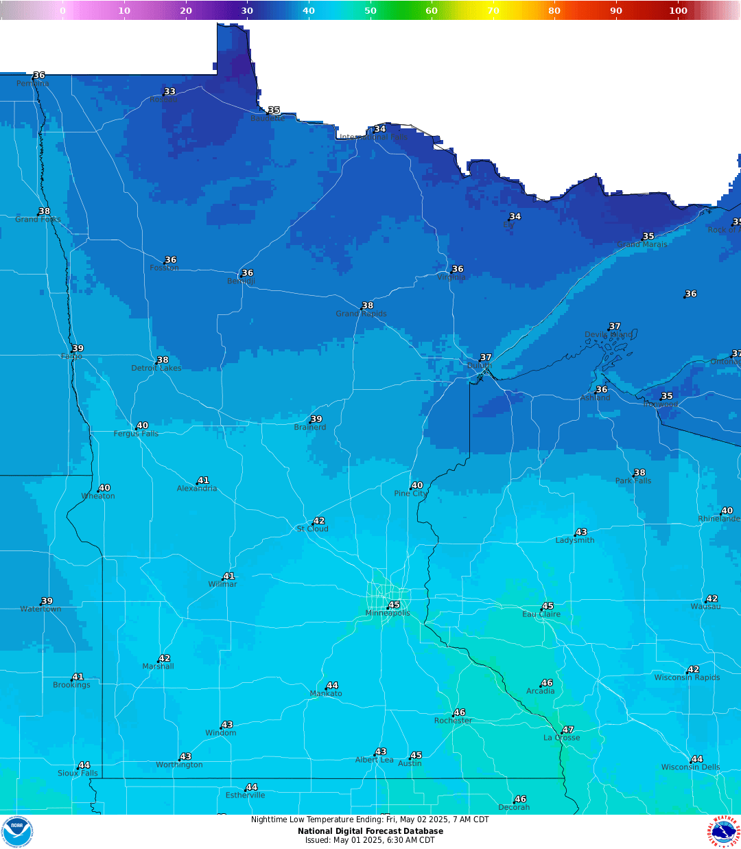 Lows for Thursday night
