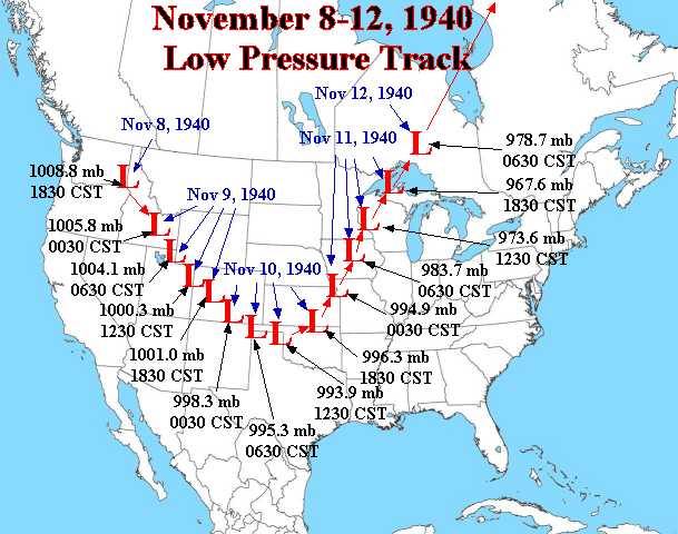 Nov. 8-12, 1940 low pressure track