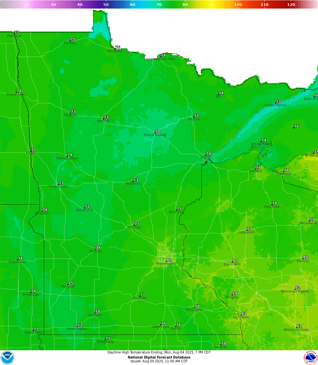 Highs for Monday