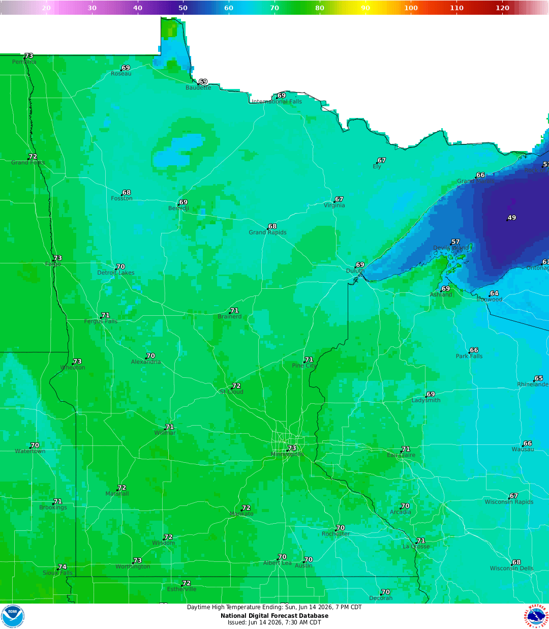 Highs for Sunday