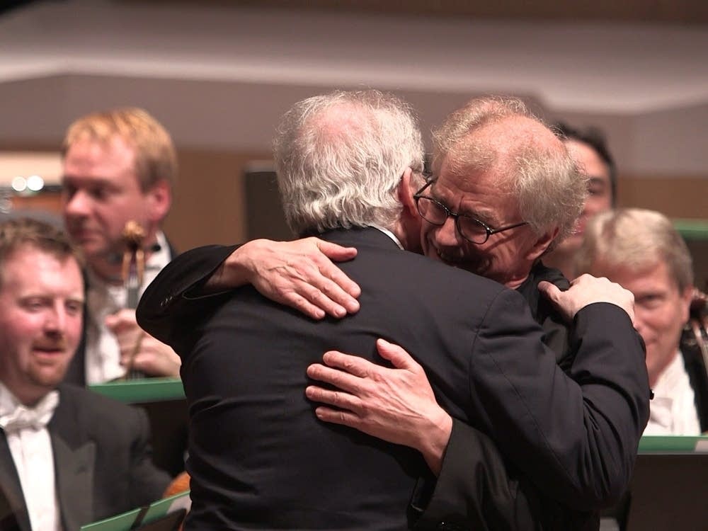 Emanuel Ax hugs Osmo Vanska