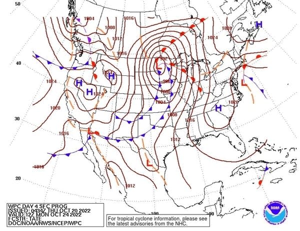 Forecast weather map for Monday