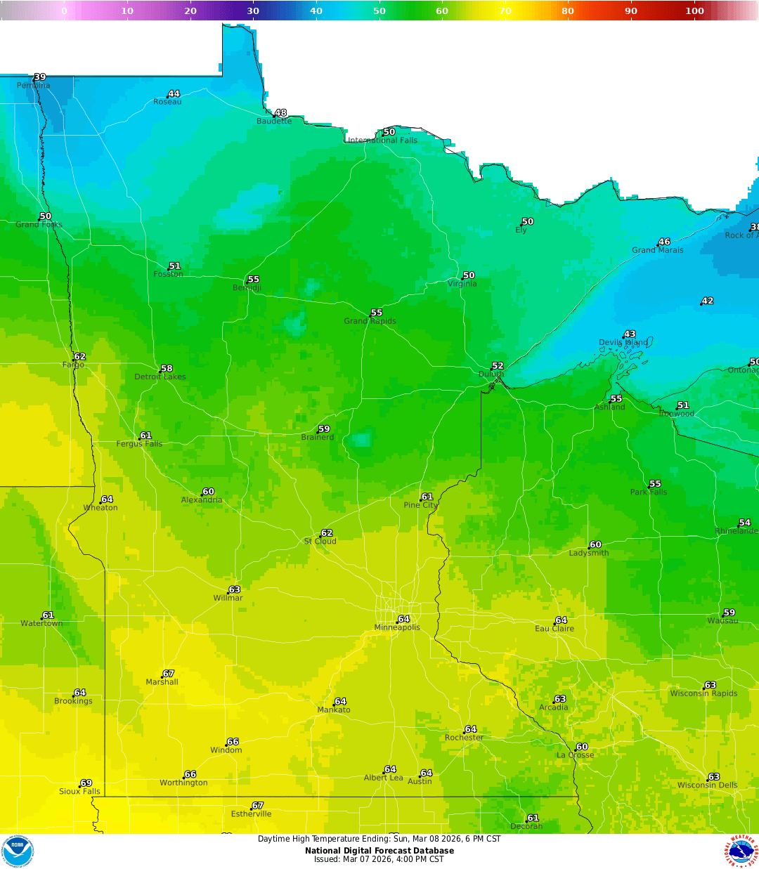 Highs for Sunday