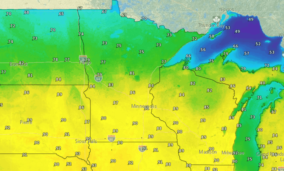 Forecast high temperatures Friday