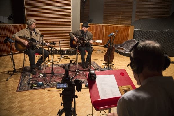 Billy Bragg and Joe Henry in studio with Mike Pengra