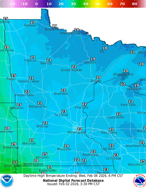 Forecast high temperatures Wednesday