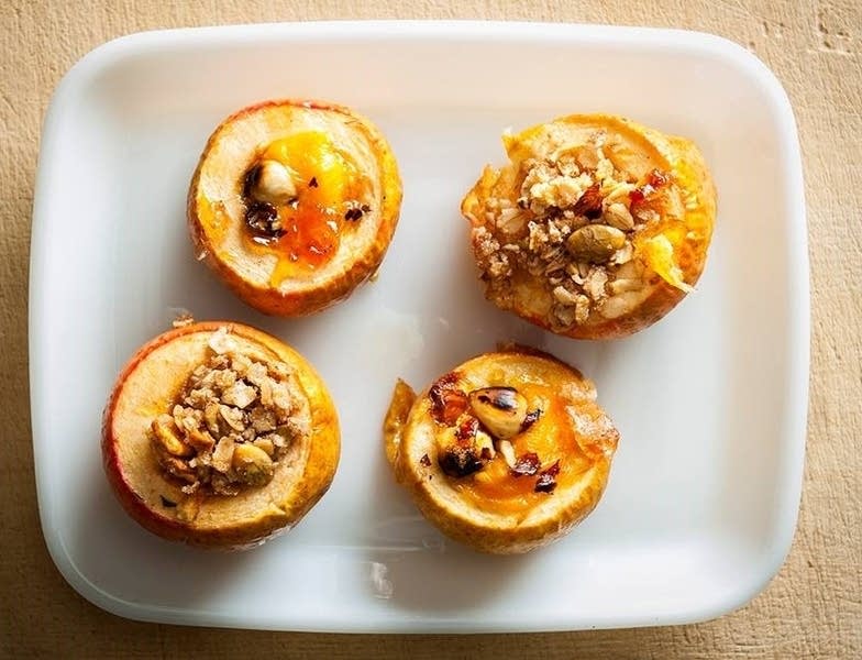 Apple desserts sit on a plate