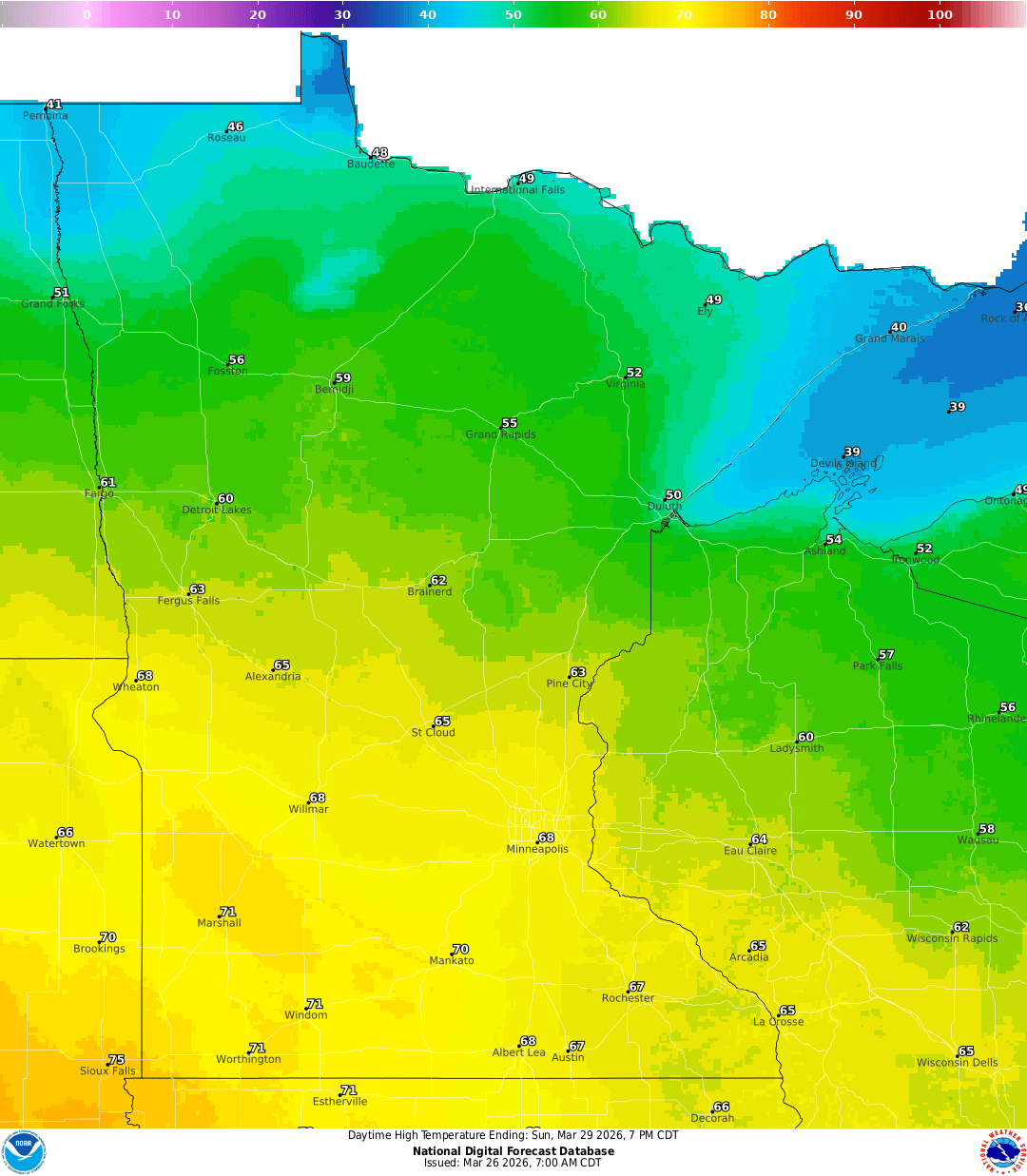 Highs for Sunday