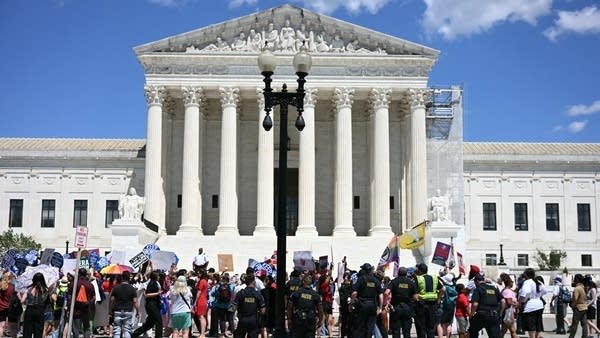 Protestors outside the Supreme Court building.